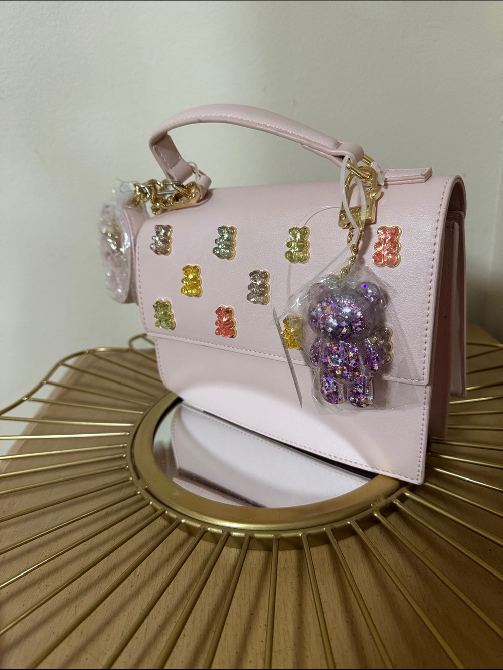 Betsey Johnson Pale Pink Top-Handle Satchel with Multicolor Gummy Charms